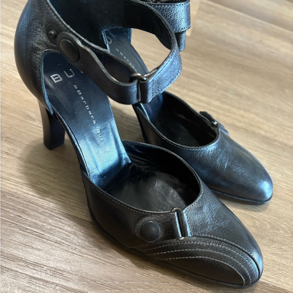 Barbara BUI Black Mary Jane Heels with Ankle Strap Size 36 1/2